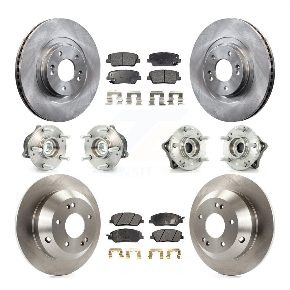 Front Rear Hub Bearings Assembly Disc Brake Rotors And Ceramic Pads Kit (10Pc) For 2013-2014 Hyundai Santa Fe FWD with 3.3L With ABS Brakes KBB-110292 by Transit Auto