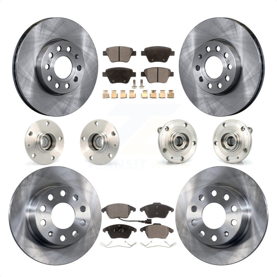Front Rear Hub Bearings Assembly Disc Brake Rotors And Ceramic Pads Kit (10Pc) For 2013 Volkswagen Beetle 2.5L With 253mm Diameter Rotor KBB-110309 by Transit Auto