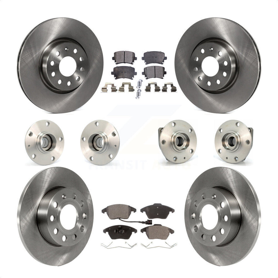 Front Rear Hub Bearings Assembly Disc Brake Rotors And Ceramic Pads Kit (10Pc) For 2008 Audi A3 FWD From Chassis VIN #8P8057779 KBB-110313 by Transit Auto