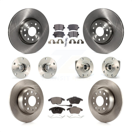 Front Rear Hub Bearings Assembly Disc Brake Rotors And Ceramic Pads Kit (10Pc) For 2009 Volkswagen GTI With 282mm Diameter Rotor KBB-110315 by Transit Auto