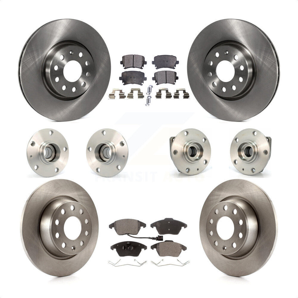 Front Rear Hub Bearings Assembly Disc Brake Rotors And Ceramic Pads Kit (10Pc) For 2009 Volkswagen GTI With 282mm Diameter Rotor KBB-110315 by Transit Auto