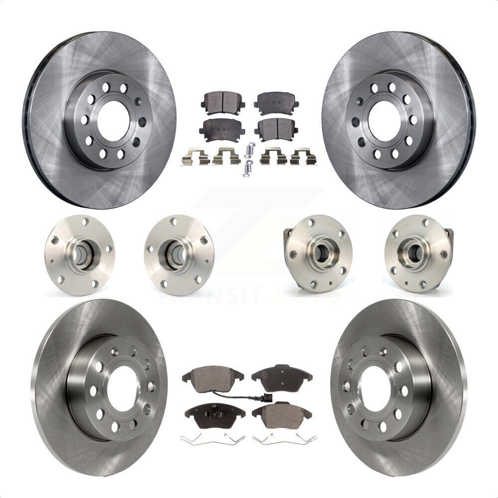 Front Rear Hub Bearings Assembly Disc Brake Rotors And Ceramic Pads Kit (10Pc) For 2006-2009 Volkswagen Rabbit 3 Bolt Mounting Flange KBB-110317 by Transit Auto