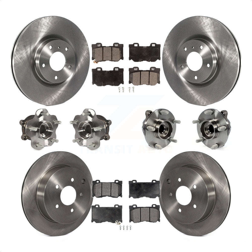 Front Rear Hub Bearings Assembly Disc Brake Rotors And Ceramic Pads Kit (10Pc) For 2017 INFINITI Q70 Hybrid with RWD With Sport Package KBB-110361 by Transit Auto
