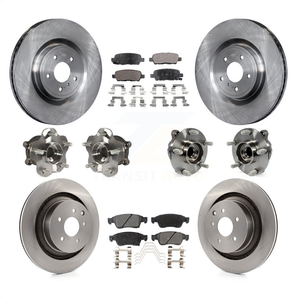 Front Rear Hub Bearings Assembly Disc Brake Rotors And Ceramic Pads Kit (10Pc) For 2014 INFINITI Q60 Sport with RWD Without Package KBB-110367 by Transit Auto