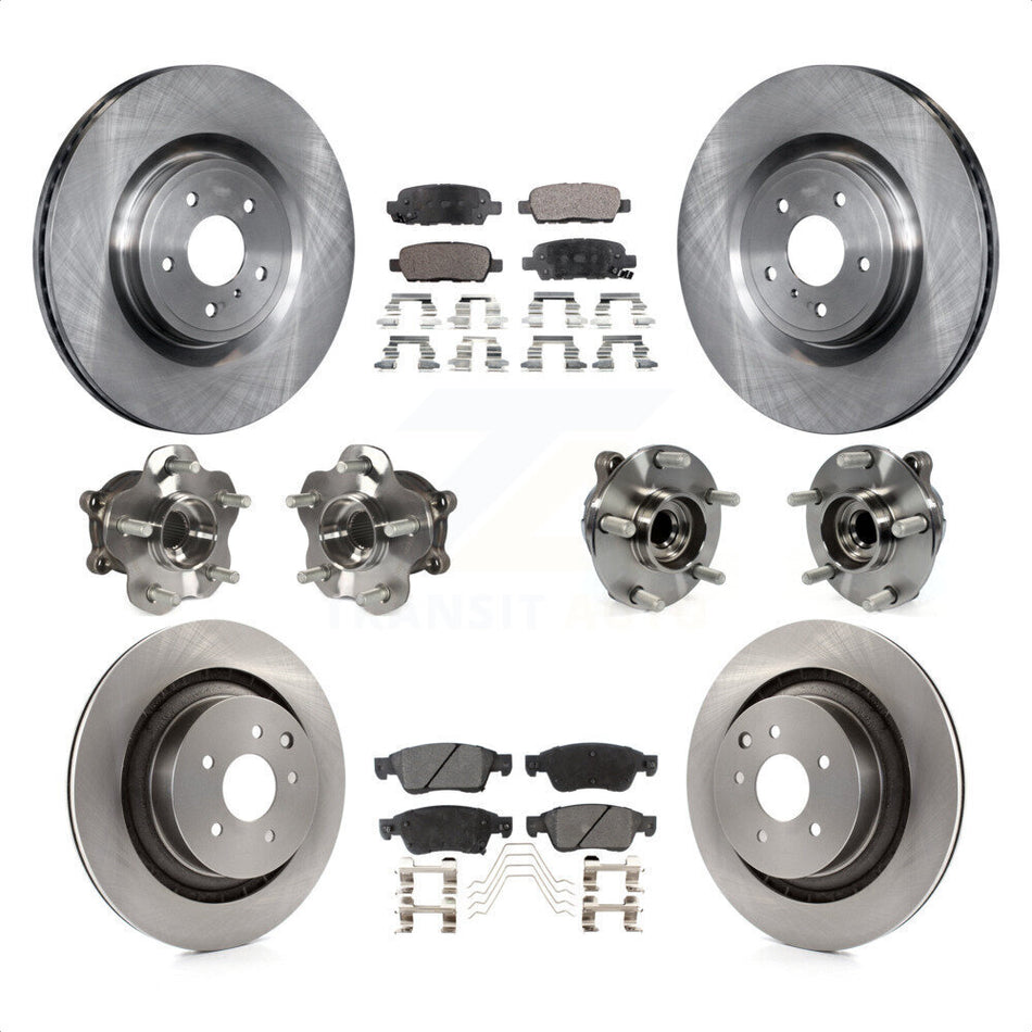 Front Rear Hub Bearings Assembly Disc Brake Rotors And Ceramic Pads Kit (10Pc) For 2014 INFINITI Q60 Sport with RWD Without Package KBB-110367 by Transit Auto