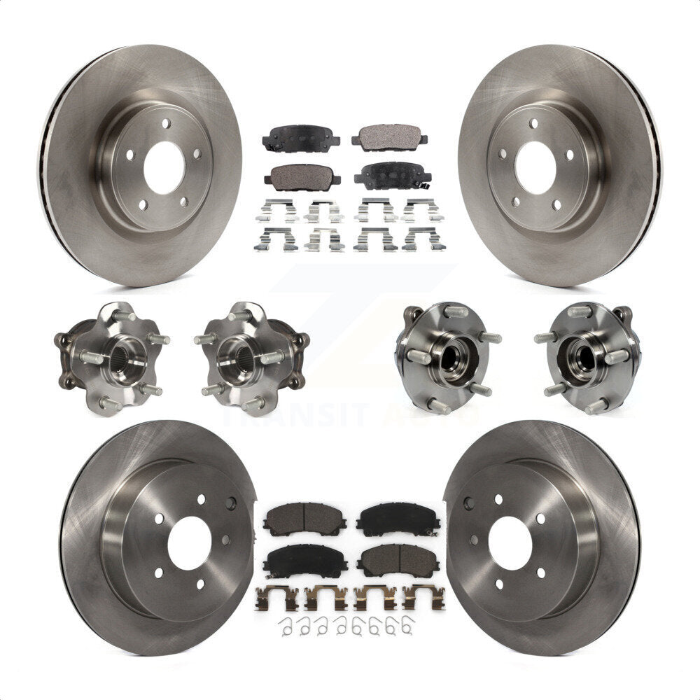 Front Rear Hub Bearings Assembly Disc Brake Rotors And Ceramic Pads Kit (10Pc) For INFINITI Q50 Base Premium with RWD KBB-110370 by Transit Auto