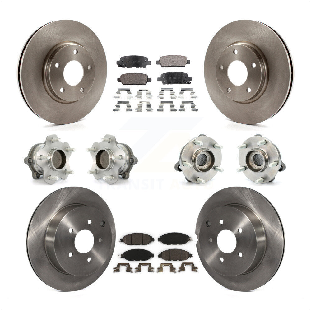 Front Rear Hub Bearings Assembly Disc Brake Rotors And Ceramic Pads Kit (10Pc) For 2016 Nissan Pathfinder FWD From 11 15 KBB-110384 by Transit Auto