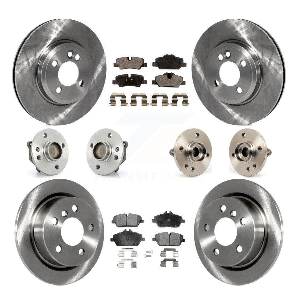 Front Rear Hub Bearings Assembly Disc Brake Rotors And Ceramic Pads Kit (10Pc) For 2015 Mini Cooper Convertible with 2.0L 1.5L With 280mm Diameter Rotor 4 Lug Wheels KBB-110424 by Transit Auto