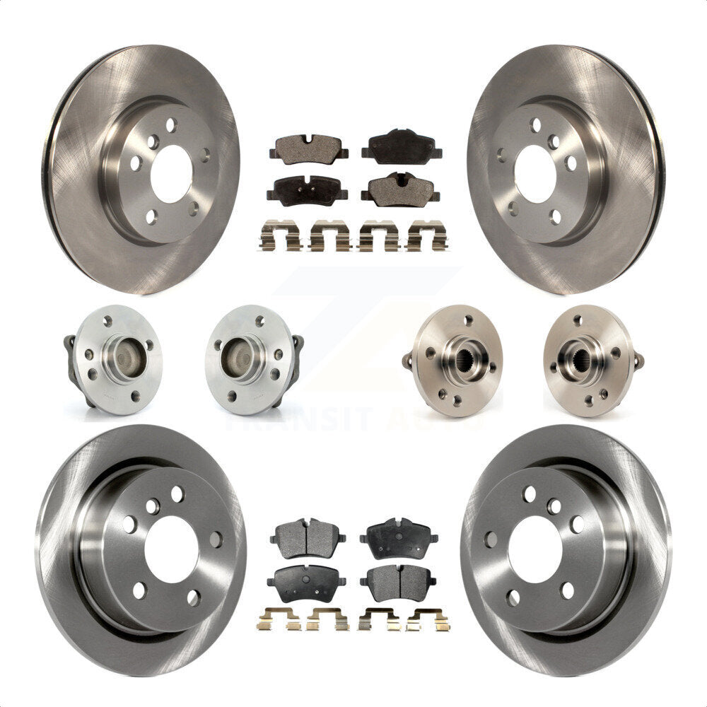 Front Rear Hub Bearings Assembly Disc Brake Rotors And Ceramic Pads Kit (10Pc) For 2015 Mini Cooper Convertible with 2.0L 1.5L With 294mm Diameter Rotor 5 Lug Wheels KBB-110425 by Transit Auto