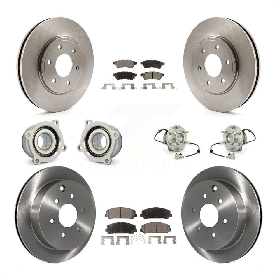 Front Rear Hub Bearings Assembly Disc Brake Rotors And Ceramic Pads Kit (10Pc) For Suzuki Equator KBB-110506 by Transit Auto
