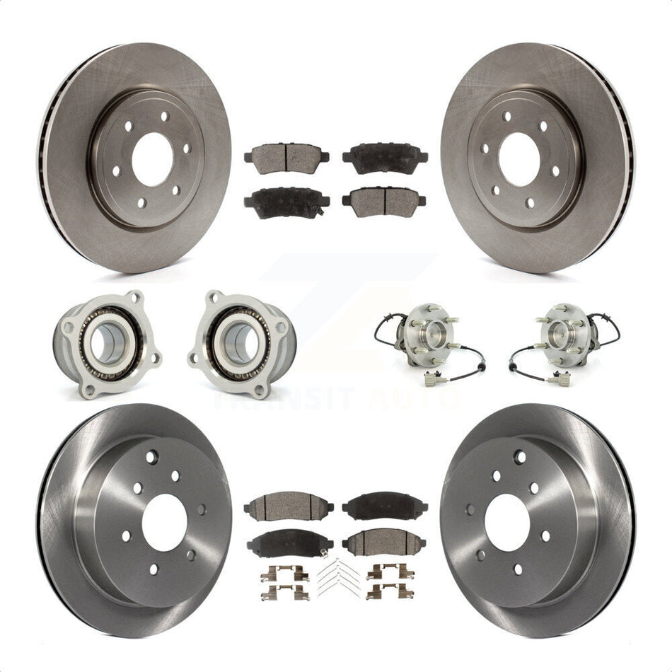 Front Rear Hub Bearings Assembly Disc Brake Rotors And Ceramic Pads Kit (10Pc) For 2006-2007 Nissan Xterra RWD with Automatic transmission KBB-110508 by Transit Auto