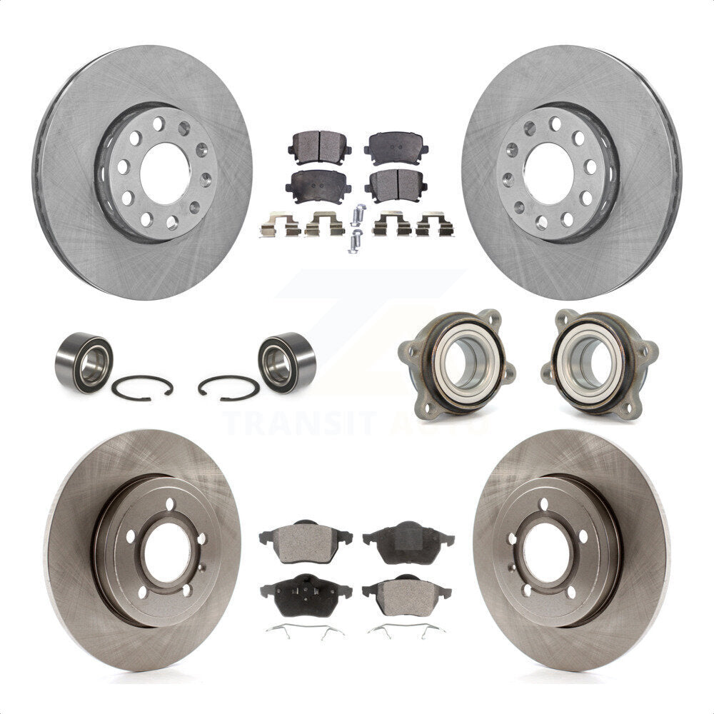 Front Rear Wheel Hub Bearings Assembly Disc Brake Rotors And Ceramic Pads Shoes Kit (10Pc) For 2005-2006 Audi A4 Quattro With 288mm Diameter Rotor KBB-110531 by Transit Auto