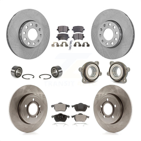 Front Rear Wheel Hub Bearings Assembly Disc Brake Rotors And Ceramic Pads Shoes Kit (10Pc) For 2005-2006 Audi A4 Quattro With 288mm Diameter Rotor KBB-110531 by Transit Auto