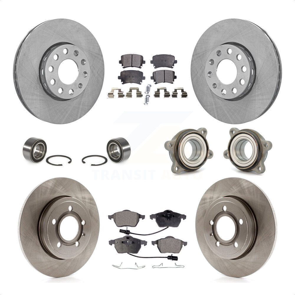 Front Rear Wheel Hub Bearings Assembly Disc Brake Rotors And Ceramic Pads Shoes Kit (10Pc) For 2005-2006 Audi A4 Quattro With 288mm Diameter Rotor KBB-110534 by Transit Auto