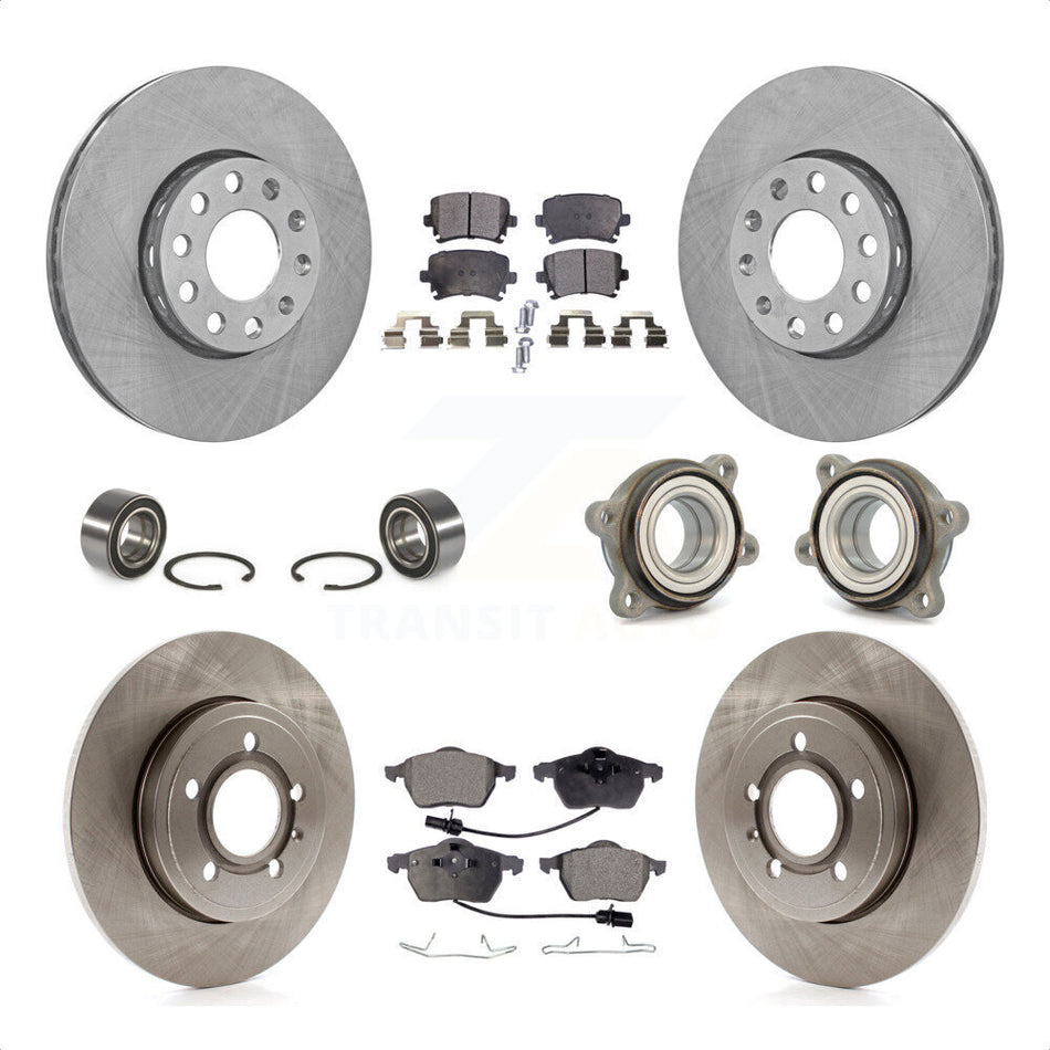 Front Rear Wheel Hub Bearings Assembly Disc Brake Rotors And Ceramic Pads Shoes Kit (10Pc) For 2005-2006 Audi A4 Quattro With 288mm Diameter Rotor KBB-110534 by Transit Auto
