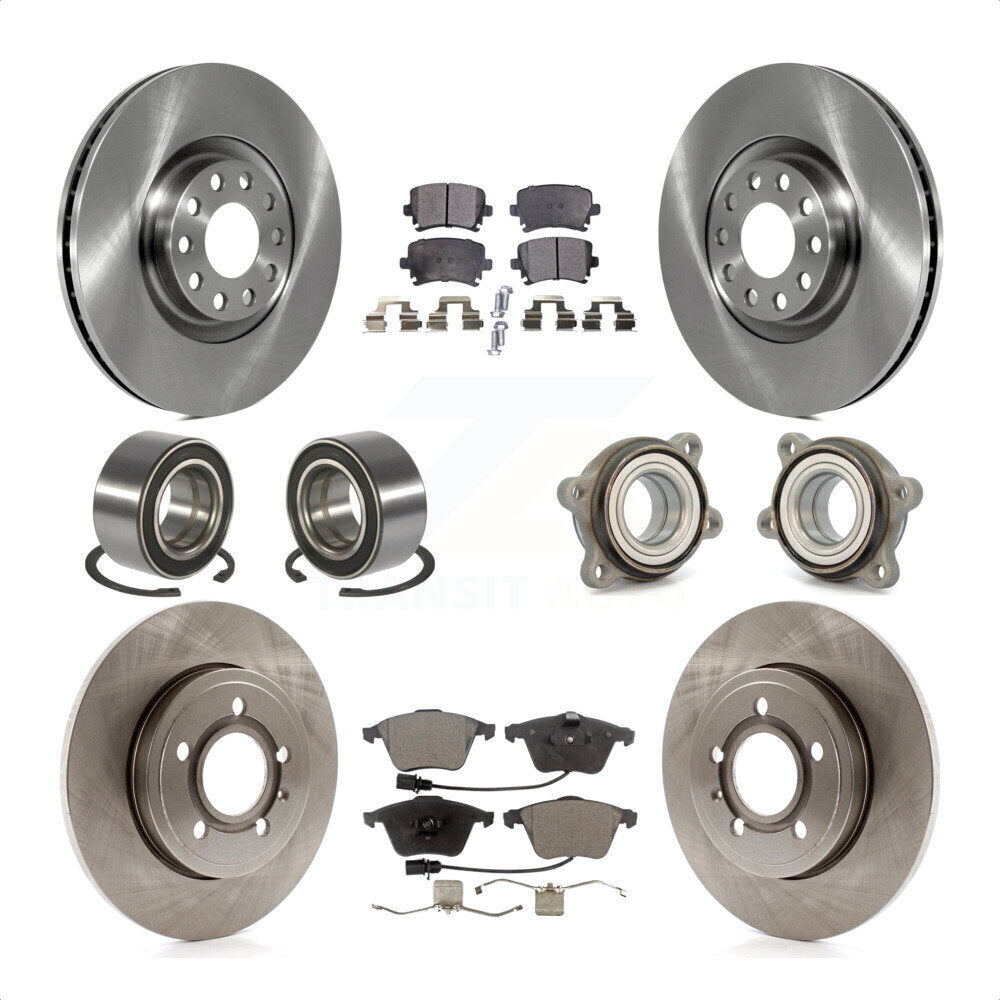 Front Rear Wheel Hub Bearings Assembly Disc Brake Rotors And Ceramic Pads Shoes Kit (10Pc) For Audi A4 Quattro KBB-110535 by Transit Auto