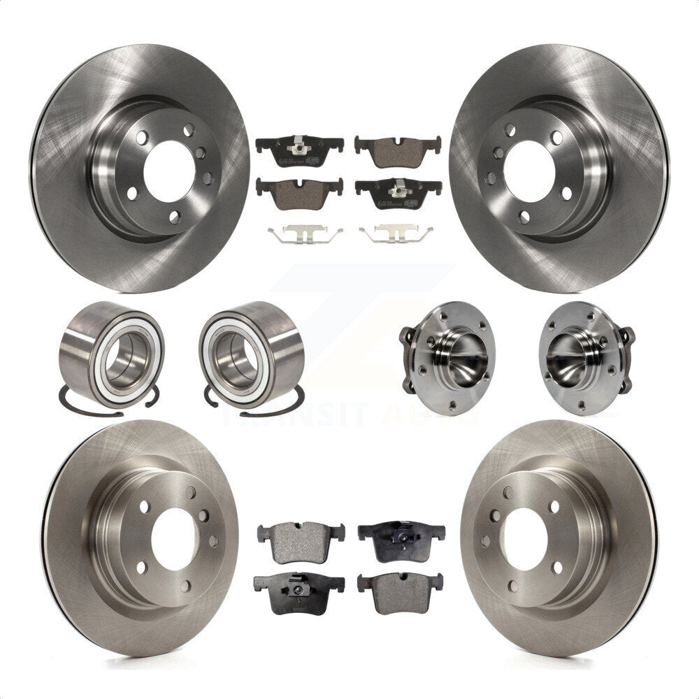 Front Rear Wheel Hub Bearing Disc Brake Rotor And Ceramic Pad Shoe Kit (10Pc) For 2012 BMW 328i Convertible Wagon with 2.0L Without Blue Painted Calipers With M Sport Package KBB-110555 by Transit Auto