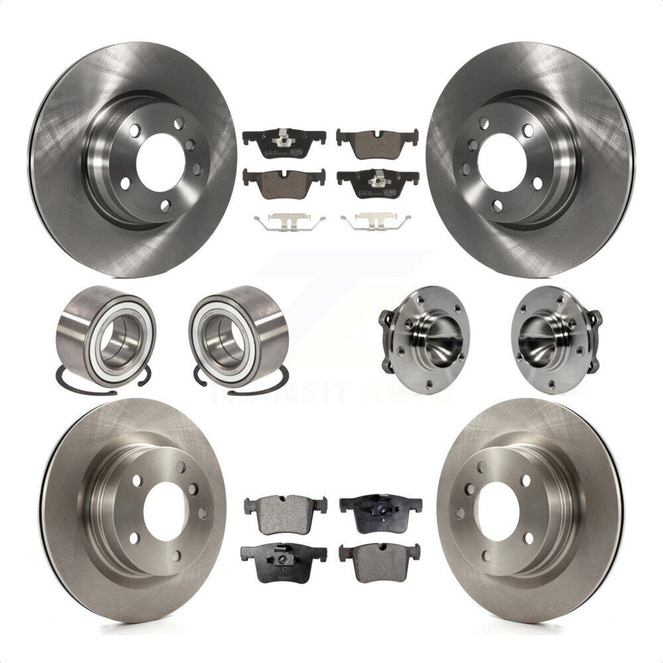 Front Rear Wheel Hub Bearing Disc Brake Rotor And Ceramic Pad Shoe Kit (10Pc) For 2012 BMW 328i Convertible Wagon with 2.0L Without Blue Painted Calipers With M Sport Package KBB-110555 by Transit Auto