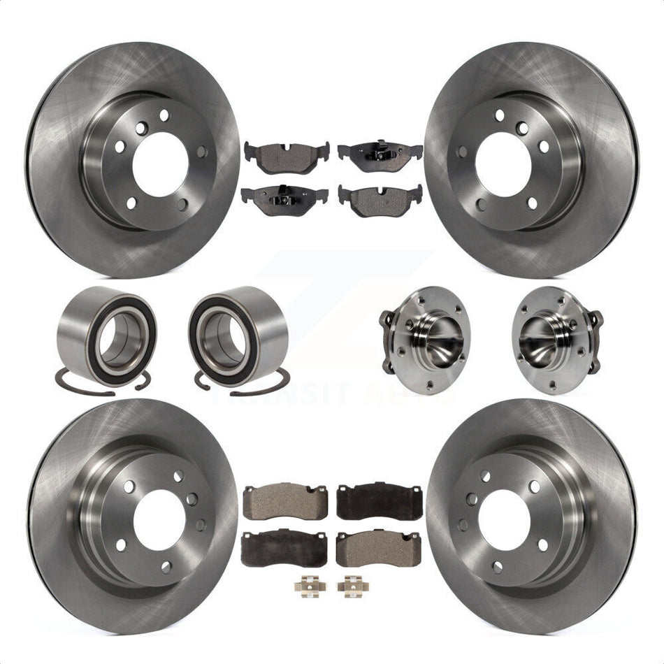 Front Rear Wheel Hub Bearings Assembly Disc Brake Rotors And Ceramic Pads Shoes Kit (10Pc) For 2006-2007 BMW 323i With 338mm Diameter Rotor KBB-110602 by Transit Auto