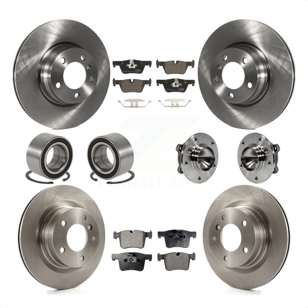 Front Rear Wheel Hub Bearing Assembly Disc Brake Rotors And Ceramic Pads Shoes Kit (10Pc) For 2012 BMW 328i Coupe with 2.0L Without Blue Painted Calipers With M Sport Package KBB-110606 by Transit Auto