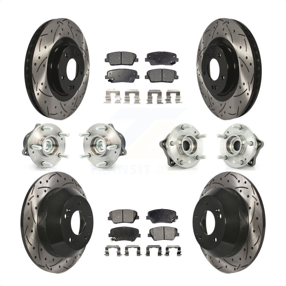 Front Rear Hub Bearings Assembly Coated Disc Brake Rotors And Semi-Metallic Pads Kit (10Pc) For 2013-2014 Hyundai Santa Fe Sport FWD with 2.4L 2.0L KBB-110767 by Transit Auto