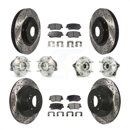 Front Rear Hub Bearings Assembly Coated Disc Brake Rotors And Semi-Metallic Pads Kit (10Pc) For 2013-2014 Hyundai Santa Fe Sport FWD with 2.4L 2.0L KBB-110767 by Transit Auto