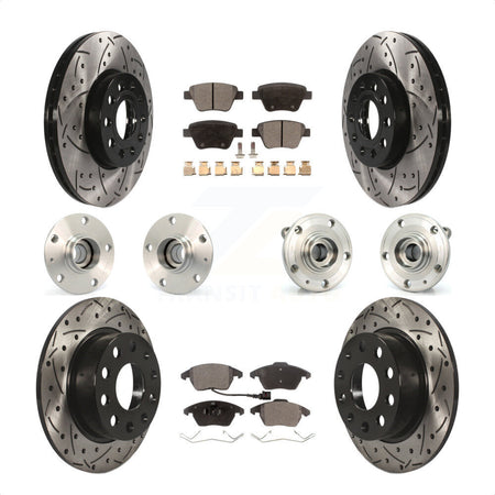 Front Rear Hub Bearings Assembly Coated Disc Brake Rotors And Semi-Metallic Pads Kit (10Pc) For 2013 Volkswagen Beetle 2.5L With 253mm Diameter Rotor KBB-110780 by Transit Auto