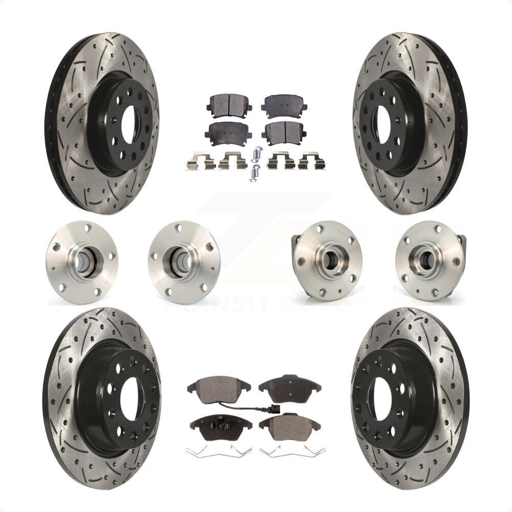 Front Rear Hub Bearings Assembly Coated Disc Brake Rotors And Semi-Metallic Pads Kit (10Pc) For 2009 Volkswagen GTI With 282mm Diameter Rotor KBB-110783 by Transit Auto