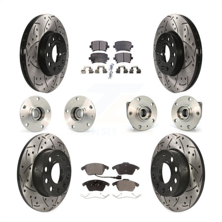 Front Rear Hub Bearings Assembly Coated Disc Brake Rotors And Semi-Metallic Pads Kit (10Pc) For 2006-2009 Volkswagen Rabbit 3 Bolt Mounting Flange KBB-110785 by Transit Auto