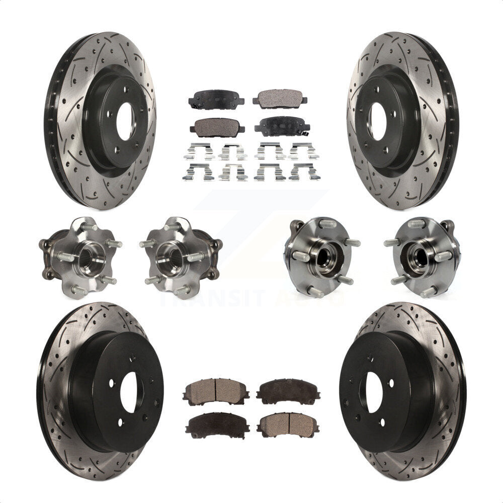 Front Rear Hub Bearings Assembly Coated Disc Brake Rotors And Semi-Metallic Pads Kit (10Pc) For INFINITI Q50 Base Premium with RWD KBB-110813 by Transit Auto