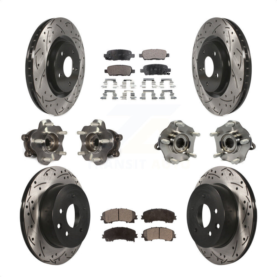 Front Rear Hub Bearings Assembly Coated Disc Brake Rotors And Semi-Metallic Pads Kit (10Pc) For Nissan Rogue KBB-110868 by Transit Auto