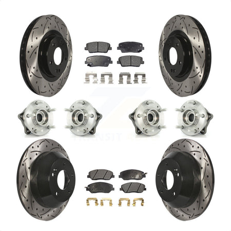 Front Rear Hub Bearings Assembly Coated Disc Brake Rotors And Semi-Metallic Pads Kit (10Pc) For 2013-2014 Hyundai Santa Fe AWD with 3.3L With ABS Brakes KBB-110892 by Transit Auto