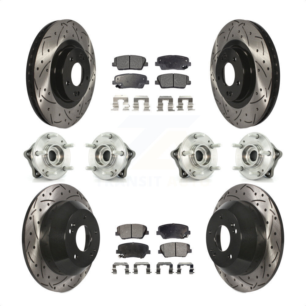 Front Rear Hub Bearings Assembly Coated Disc Brake Rotors And Semi-Metallic Pads Kit (10Pc) For 2013-2014 Hyundai Santa Fe Sport AWD with 2.4L 2.0L KBB-110893 by Transit Auto