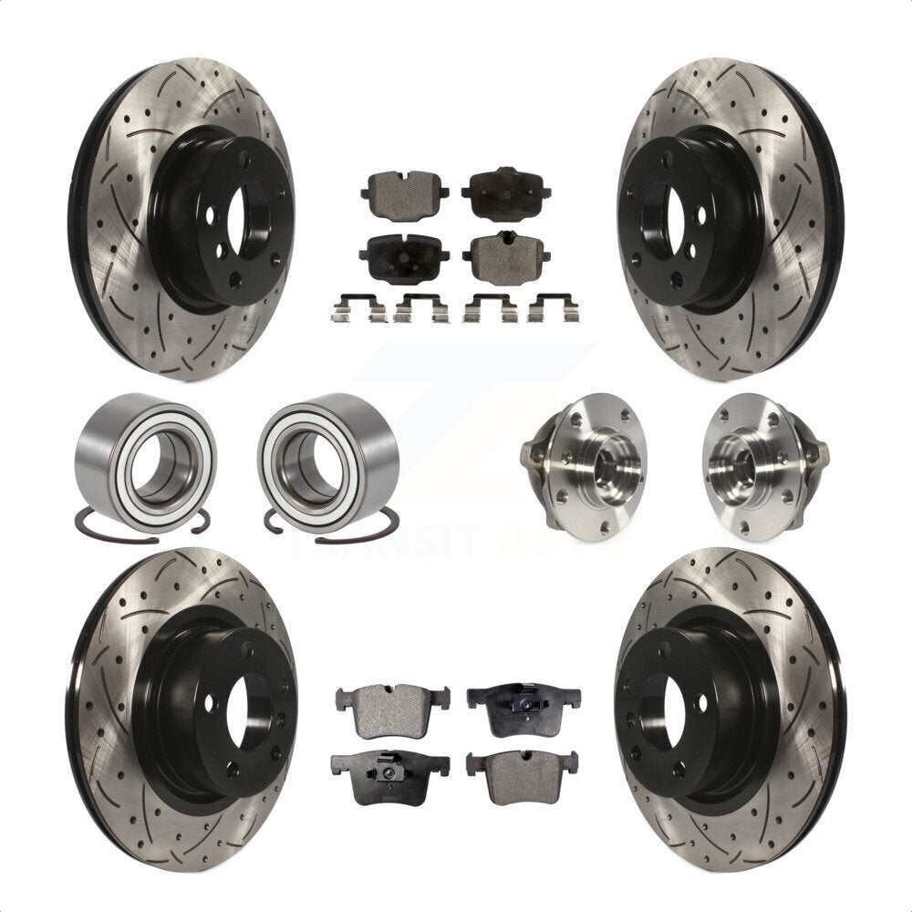 Front Rear Wheel Hub Bearings Assembly Coated Disc Brake Rotors And Semi-Metallic Pads Shoes Kit (10Pc) For 2012 BMW X3 From 10 11 KBB-110906 by Transit Auto