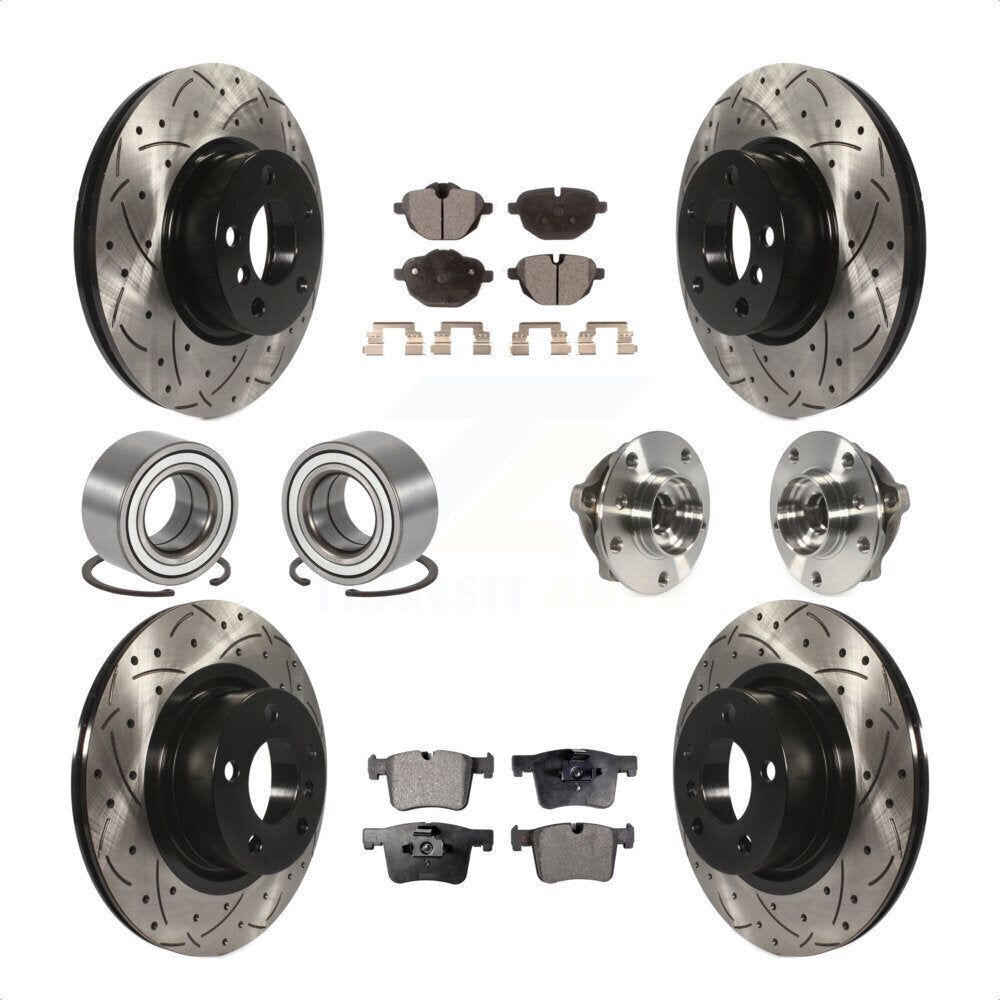 Front Rear Wheel Hub Bearings Assembly Coated Disc Brake Rotors And Semi-Metallic Pads Shoes Kit (10Pc) For BMW X3 KBB-110907 by Transit Auto