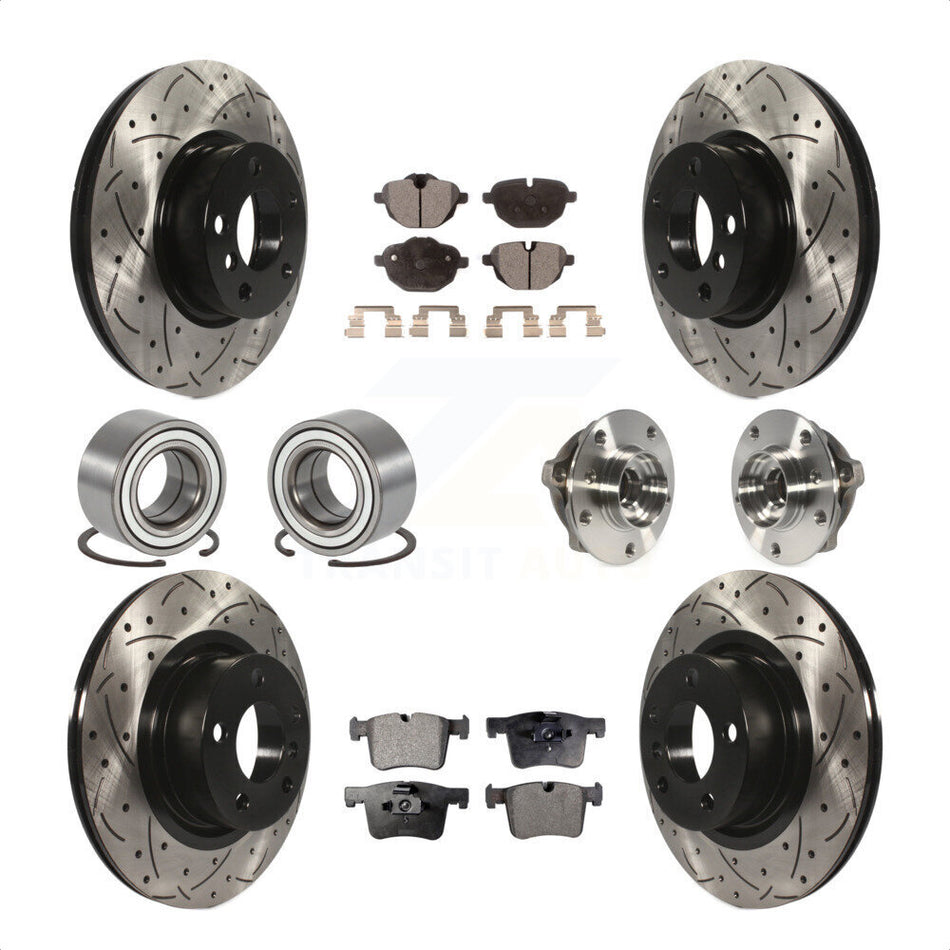 Front Rear Wheel Hub Bearings Assembly Coated Disc Brake Rotors And Semi-Metallic Pads Shoes Kit (10Pc) For BMW X3 KBB-110907 by Transit Auto