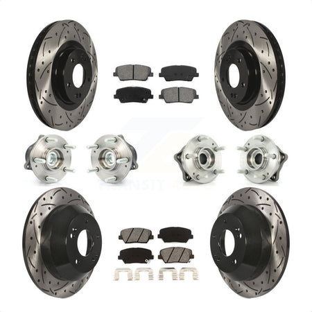 Front Rear Hub Bearings Assembly Coated Disc Brake Rotors And Semi-Metallic Pads Kit (10Pc) For 2013-2014 Hyundai Santa Fe Sport FWD with 2.4L 2.0L KBB-110987 by Transit Auto