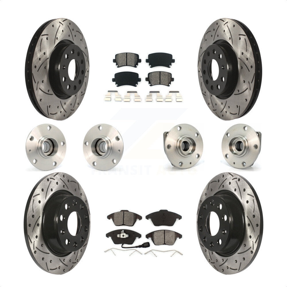 Front Rear Hub Bearings Assembly Coated Disc Brake Rotors And Semi-Metallic Pads Kit (10Pc) For 2009 Volkswagen GTI With 282mm Diameter Rotor KBB-111003 by Transit Auto