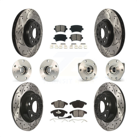 Front Rear Hub Bearings Assembly Coated Disc Brake Rotors And Semi-Metallic Pads Kit (10Pc) For 2009 Volkswagen GTI With 282mm Diameter Rotor KBB-111003 by Transit Auto