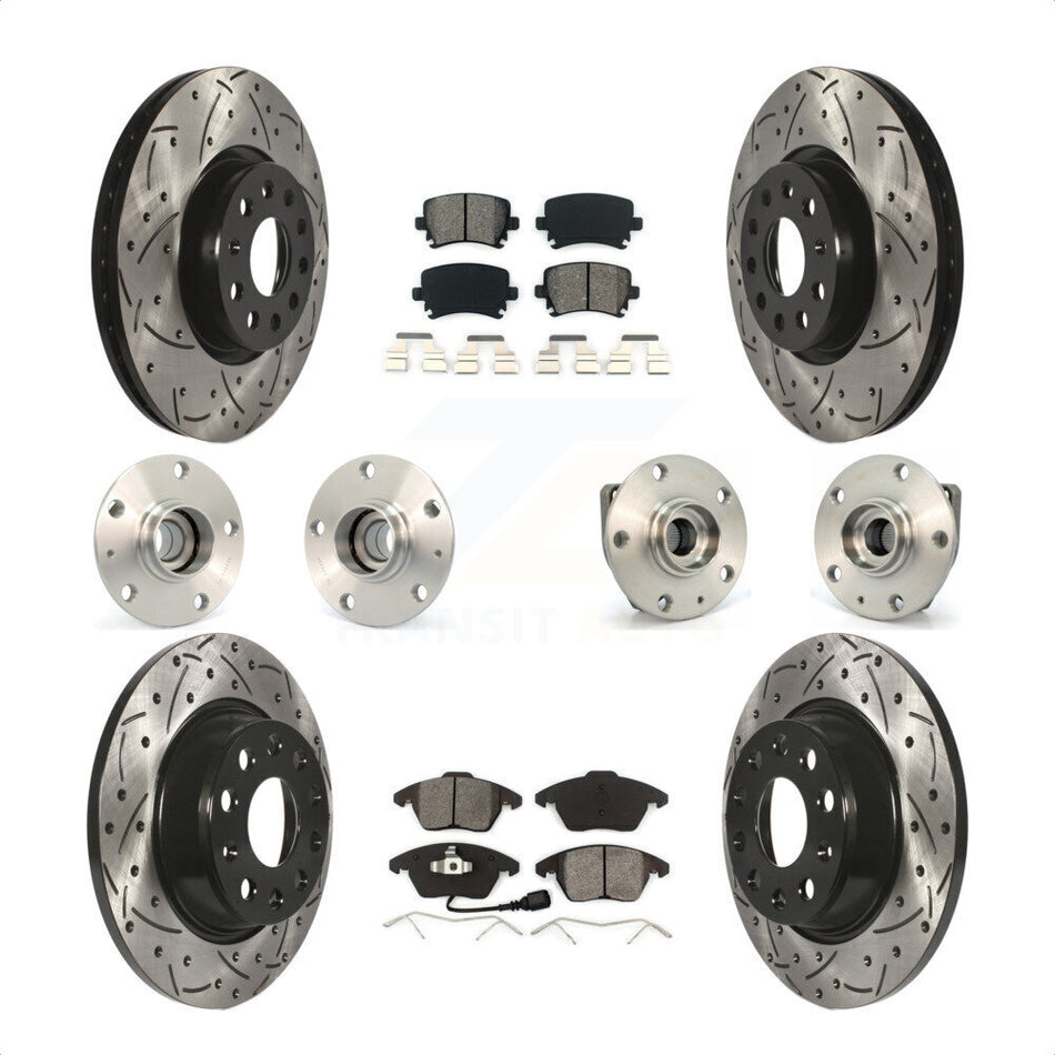 Front Rear Hub Bearings Assembly Coated Disc Brake Rotors And Semi-Metallic Pads Kit (10Pc) For 2009 Volkswagen GTI With 282mm Diameter Rotor KBB-111003 by Transit Auto