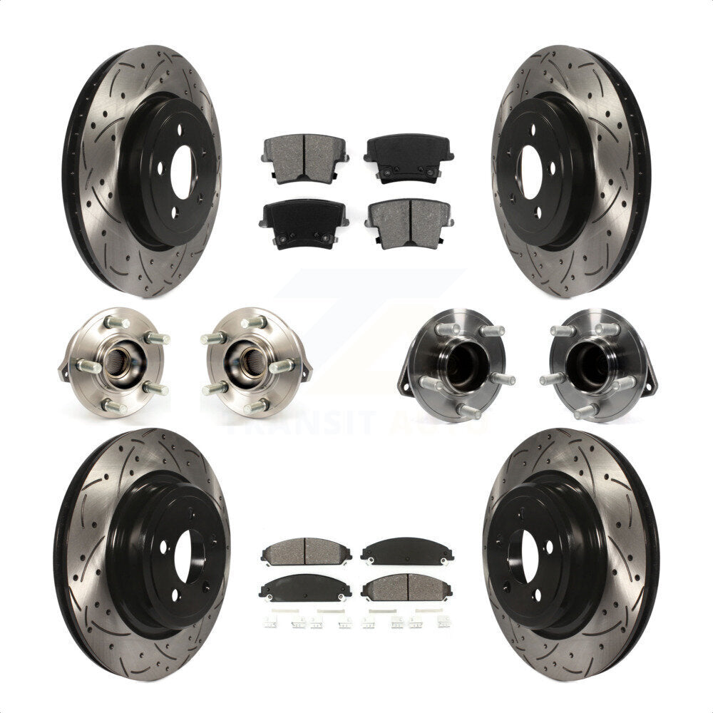 Front Rear Hub Bearings Assembly Coated Disc Brake Rotors And Semi-Metallic Pads Kit (10Pc) For 2012-2013 Dodge Charger R T SE with RWD 5.7L With Police Package KBB-111019 by Transit Auto