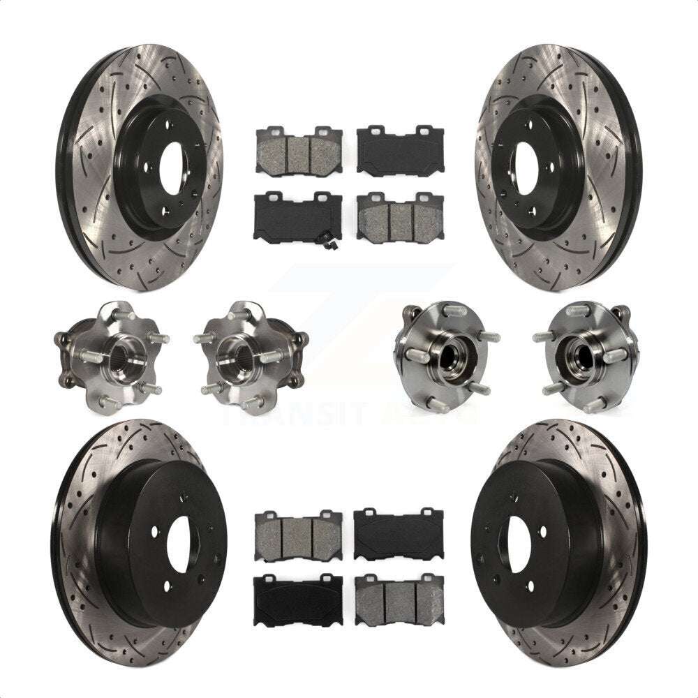 Front Rear Hub Bearings Assembly Coated Disc Brake Rotors And Semi-Metallic Pads Kit (10Pc) For 2017 INFINITI Q70 Hybrid with RWD With Sport Package KBB-111031 by Transit Auto