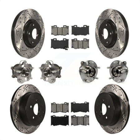 Front Rear Hub Bearings Assembly Coated Disc Brake Rotors And Semi-Metallic Pads Kit (10Pc) For 2017 INFINITI Q70 Hybrid with RWD With Sport Package KBB-111031 by Transit Auto