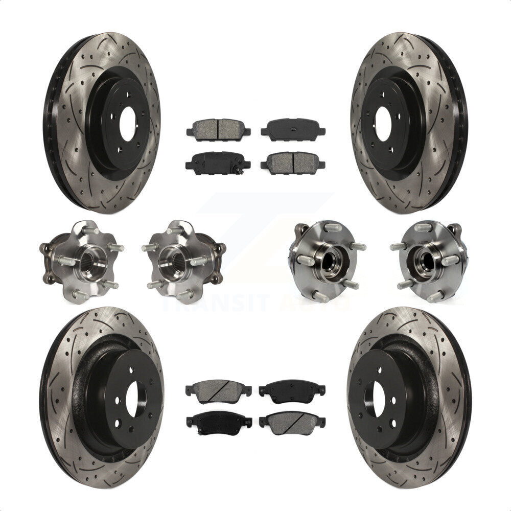 Front Rear Hub Bearings Assembly Coated Disc Brake Rotors And Semi-Metallic Pads Kit (10Pc) For 2014 INFINITI Q60 Sport with RWD Without Package KBB-111035 by Transit Auto