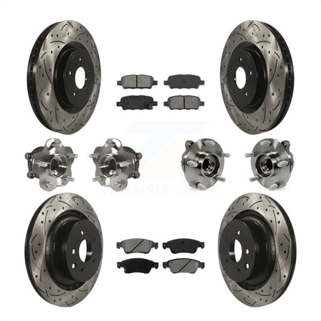Front Rear Hub Bearings Assembly Coated Disc Brake Rotors And Semi-Metallic Pads Kit (10Pc) For 2014 INFINITI Q60 Sport with RWD Without Package KBB-111035 by Transit Auto
