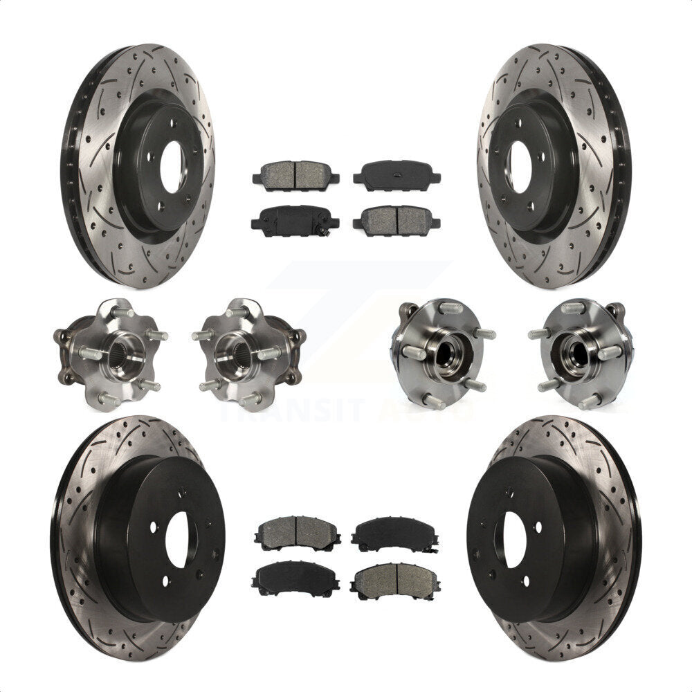 Front Rear Hub Bearings Assembly Coated Disc Brake Rotors And Semi-Metallic Pads Kit (10Pc) For INFINITI Q50 Base Premium with RWD KBB-111038 by Transit Auto