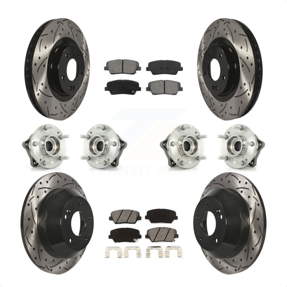 Front Rear Hub Bearings Assembly Coated Disc Brake Rotors And Semi-Metallic Pads Kit (10Pc) For 2013-2014 Hyundai Santa Fe Sport AWD with 2.4L 2.0L KBB-111113 by Transit Auto