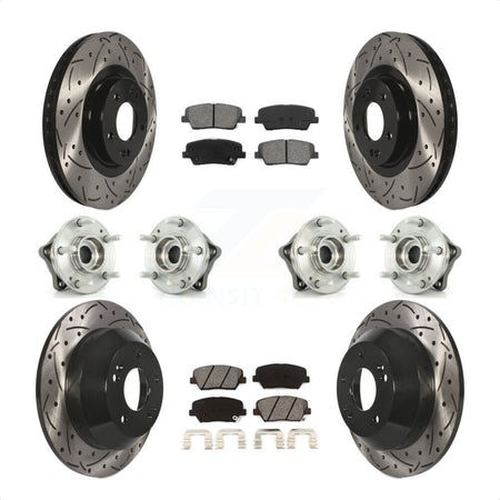 Front Rear Hub Bearings Assembly Coated Disc Brake Rotors And Semi-Metallic Pads Kit (10Pc) For 2013-2014 Hyundai Santa Fe Sport AWD with 2.4L 2.0L KBB-111113 by Transit Auto