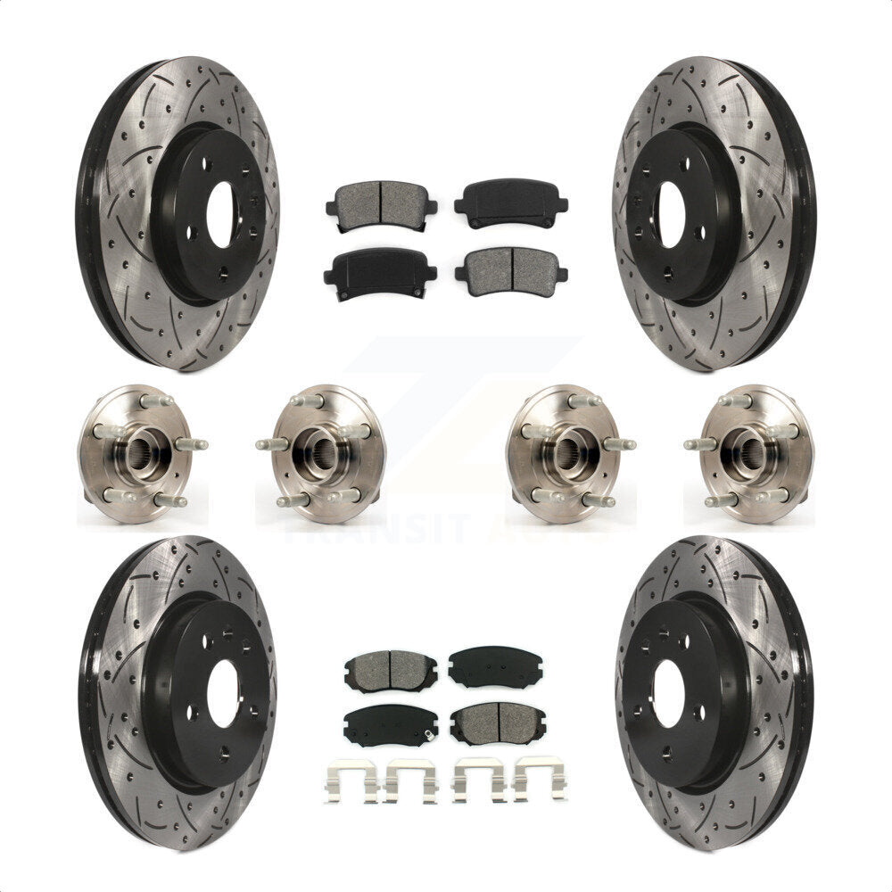 Front Rear Hub Bearings Assembly Coated Disc Brake Rotors And Semi-Metallic Pads Kit (10Pc) For 2018-2019 Chevrolet Impala KBB-111122 by Transit Auto