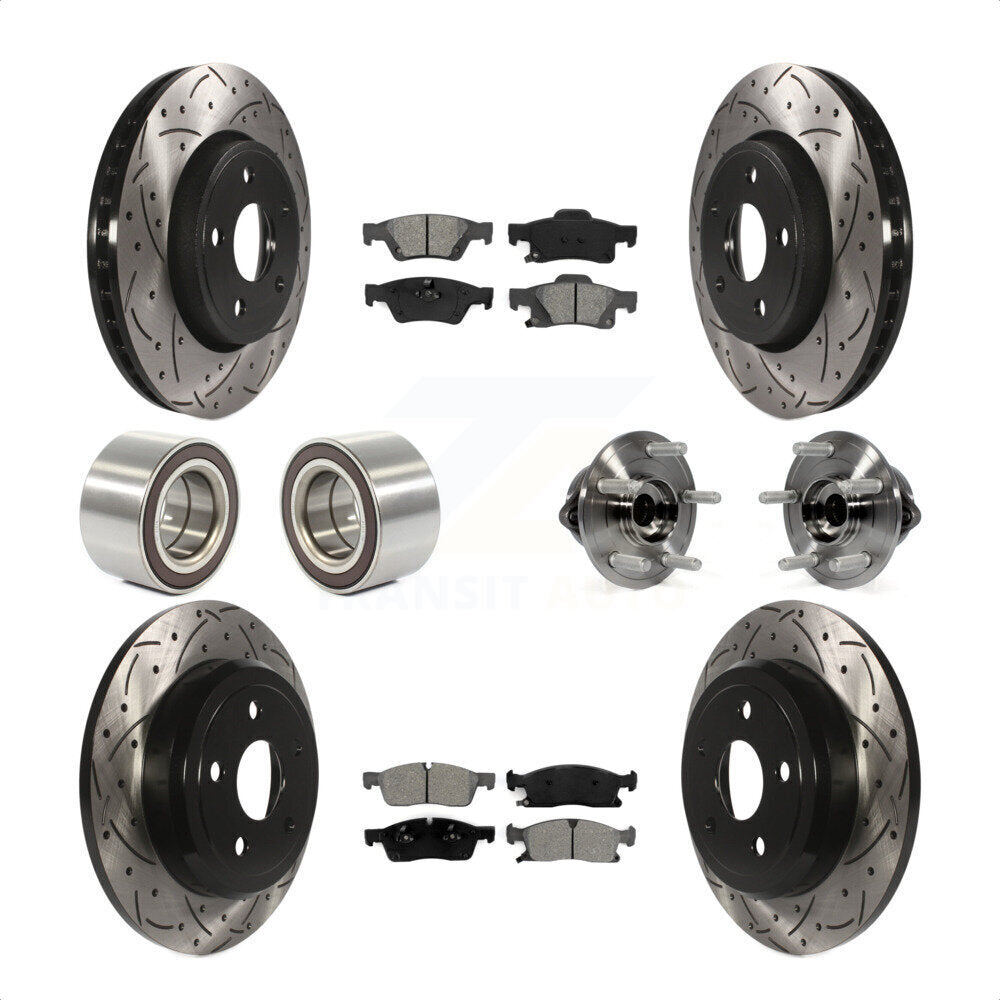 Front Rear Wheel Hub Bearings Assembly Coated Disc Brake Rotors And Semi-Metallic Pads Shoes Kit (10Pc) For Dodge Durango KBB-111127 by Transit Auto